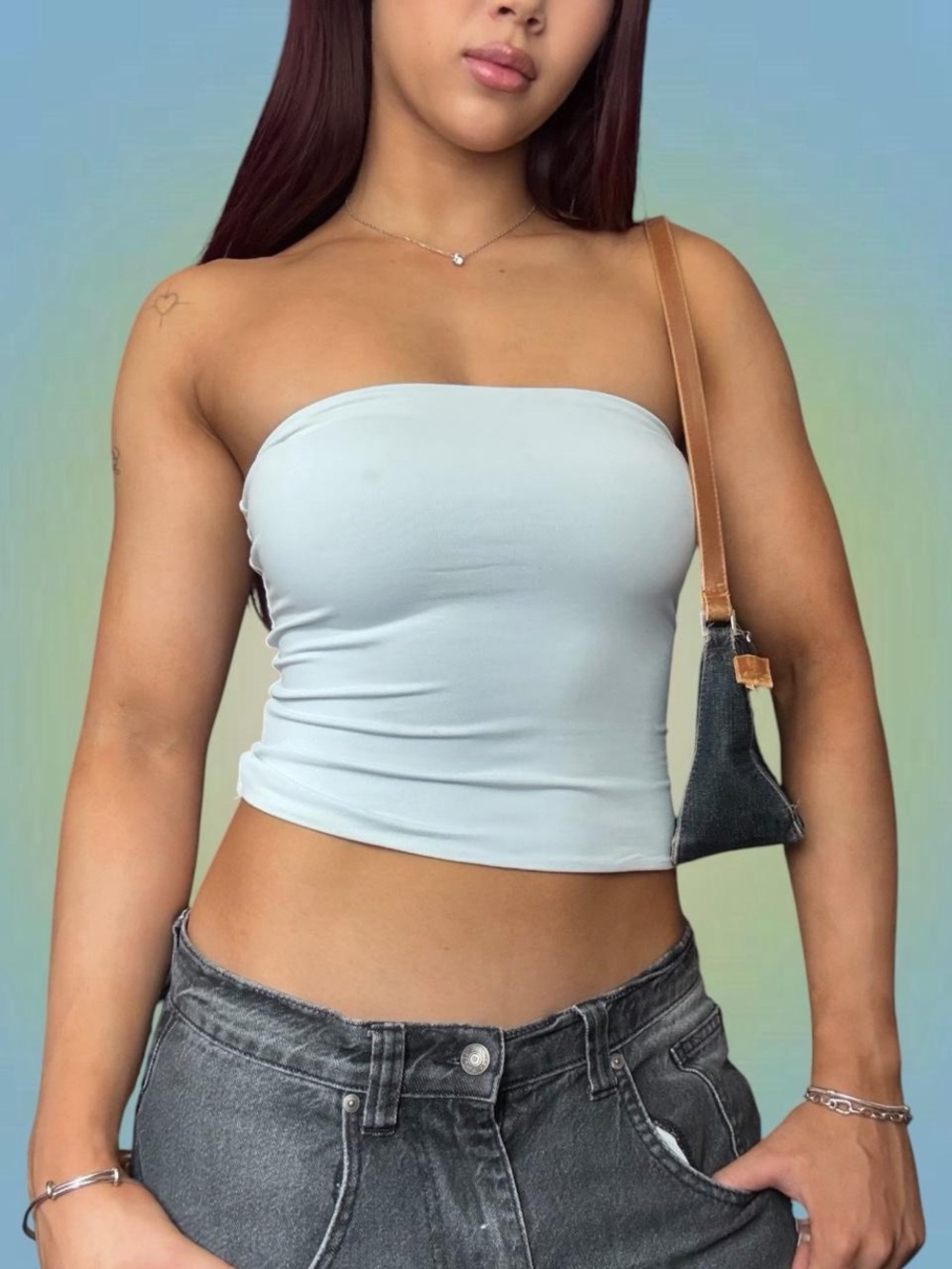 Aritzia Strapless Tube Crop Top in Pale Blue